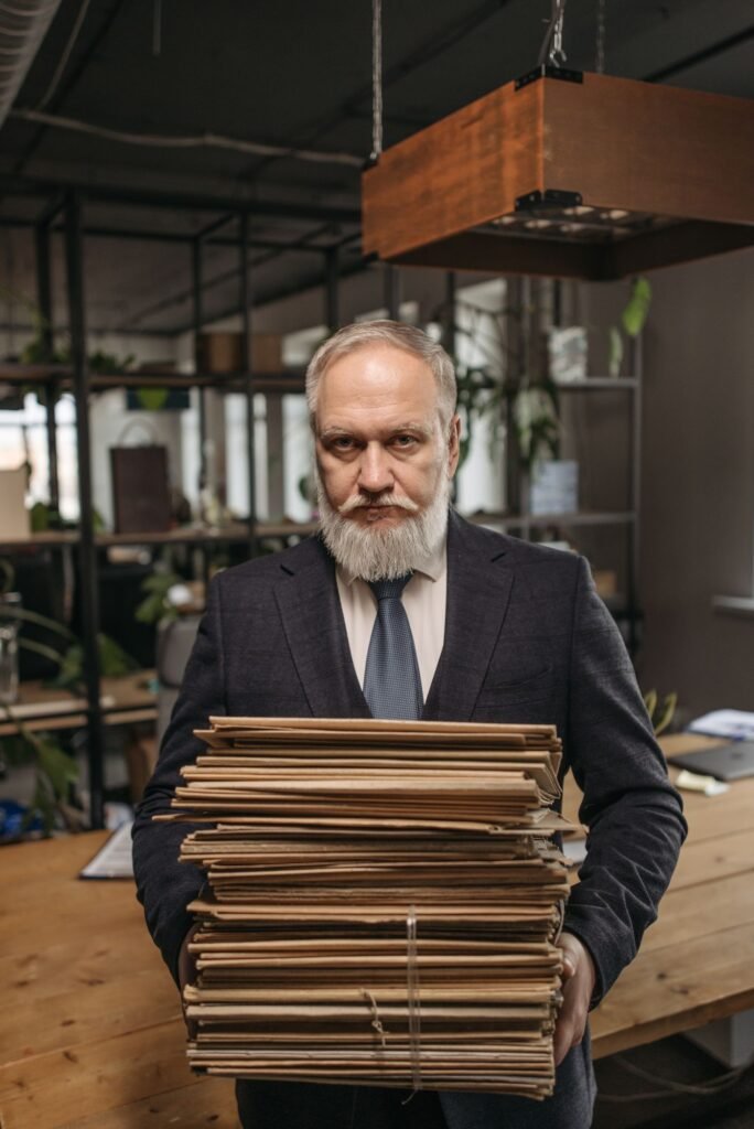 Homem idoso analisando papéis